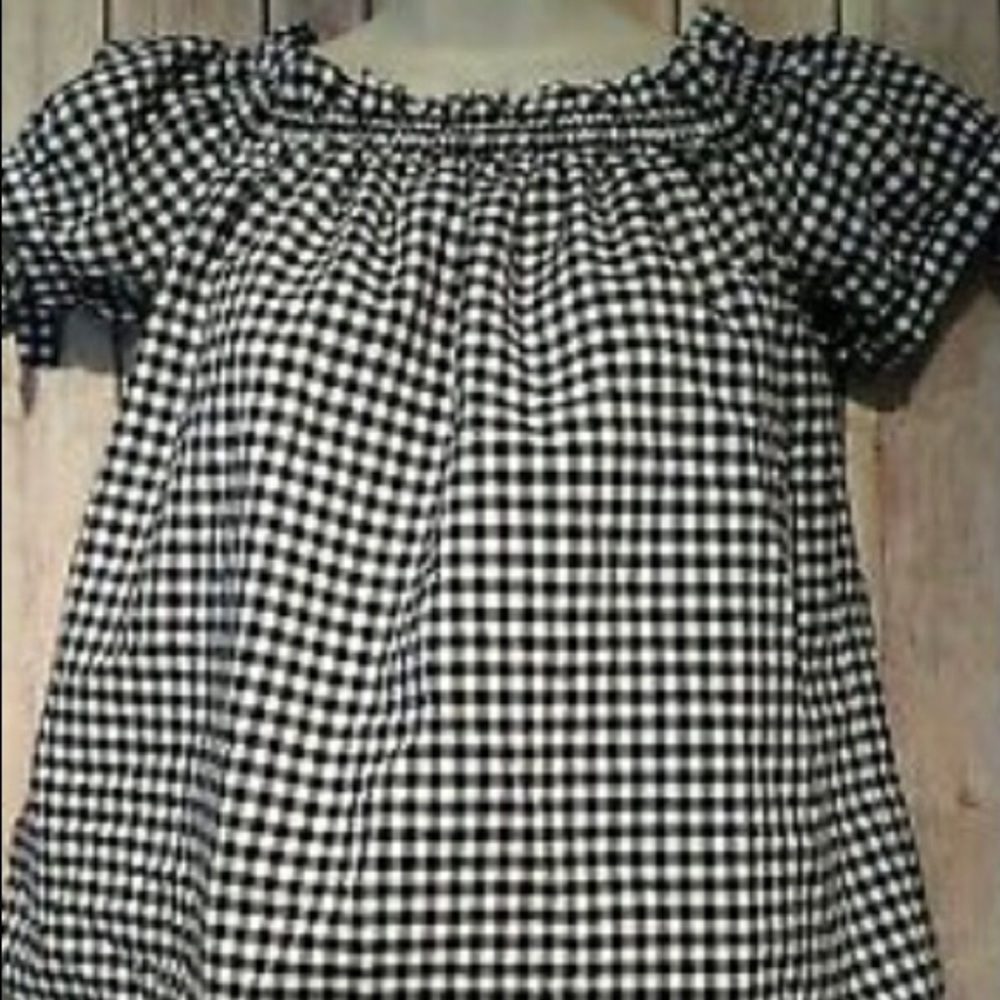 H&M Women's Gingham print black and white Checkered Blouse Top with ribbons